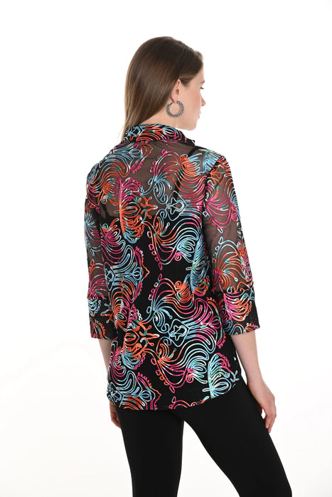 Frank Lyman Black/Multi Abstract Lightweight Mesh Jacket 256278