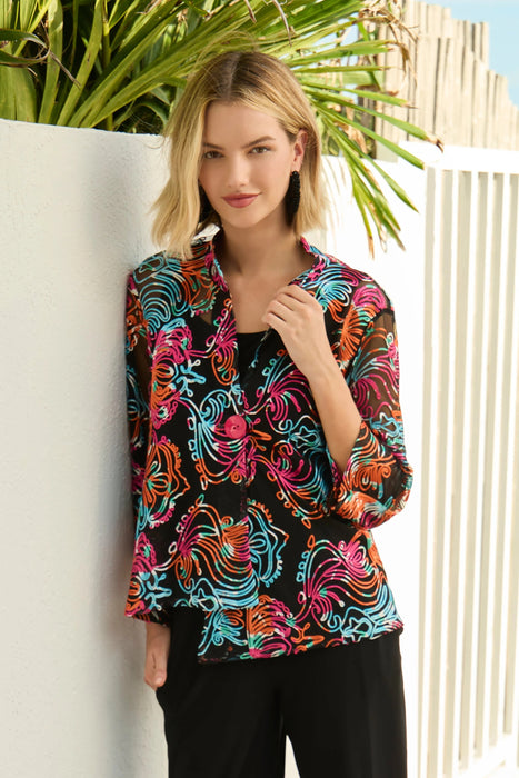 Frank Lyman Black/Multi Abstract Lightweight Mesh Jacket 256278