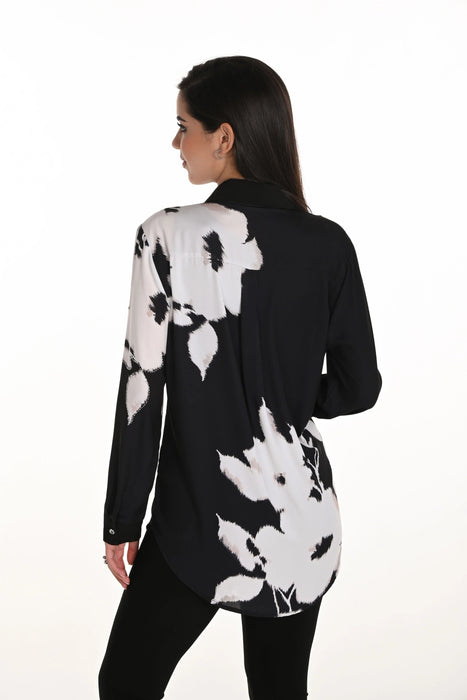 Frank Lyman Black/Off-White Embellished Floral Shirt 253814