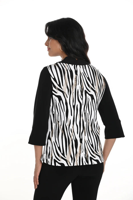 Frank Lyman Black/Off-White Zebra Print 3/4 Sleeves Jacket 256415