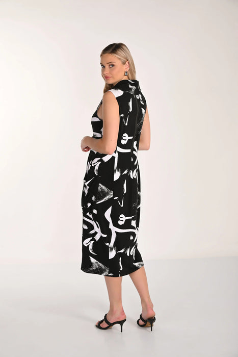 Frank Lyman Black/White Abstract Sleeveless Midi Dress 266240