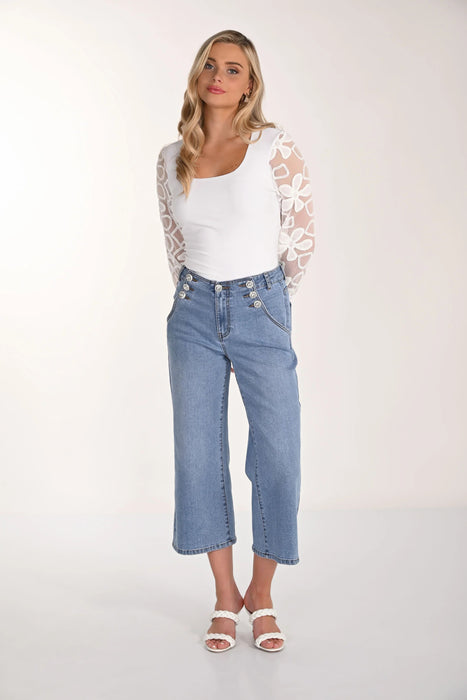 Frank Lyman Blue High-Waist Sailor Cropped Jeans 266523