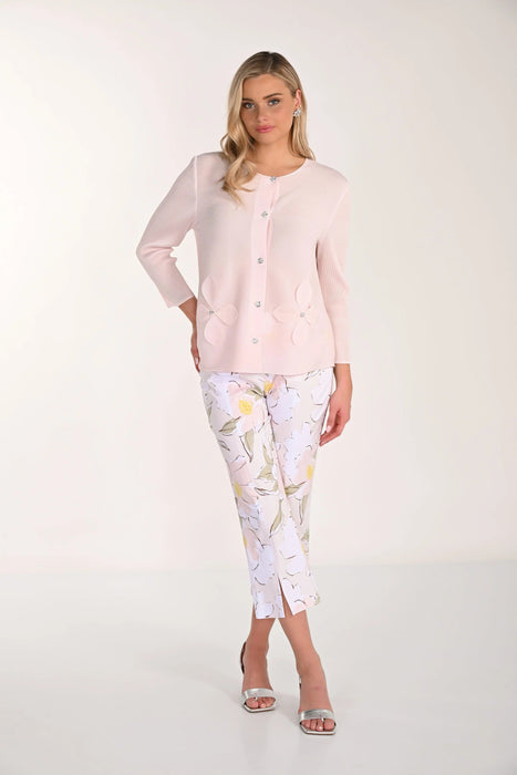Frank Lyman Blush Floral Pull-On Slit Cropped Pants 266156