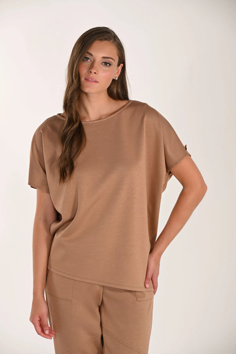 Frank Lyman Camel Boat Neck Asymmetric Pullover Top 261399