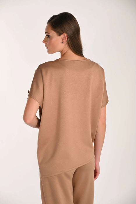 Frank Lyman Camel Boat Neck Asymmetric Pullover Top 261399