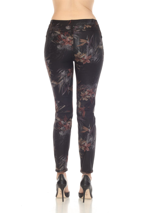 Frank Lyman Design Black/Multi Floral Reversible Skinny Jeans 223434U NEW