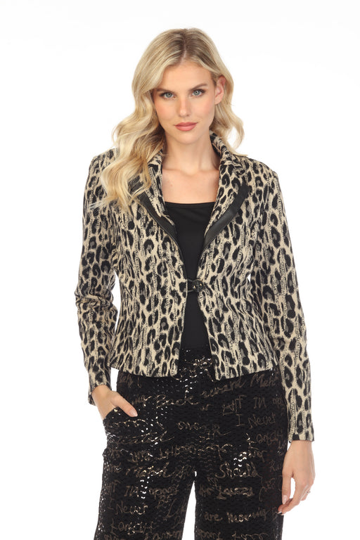 Frank Lyman Design Style 223289 Gold/Black Leopard Print Knitted Jacket