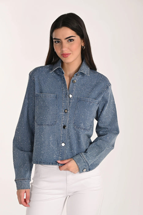 Frank Lyman Jeweled Button Front Denim Jacket 266509