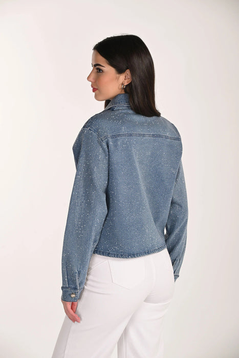 Frank Lyman Jeweled Button Front Denim Jacket 266509