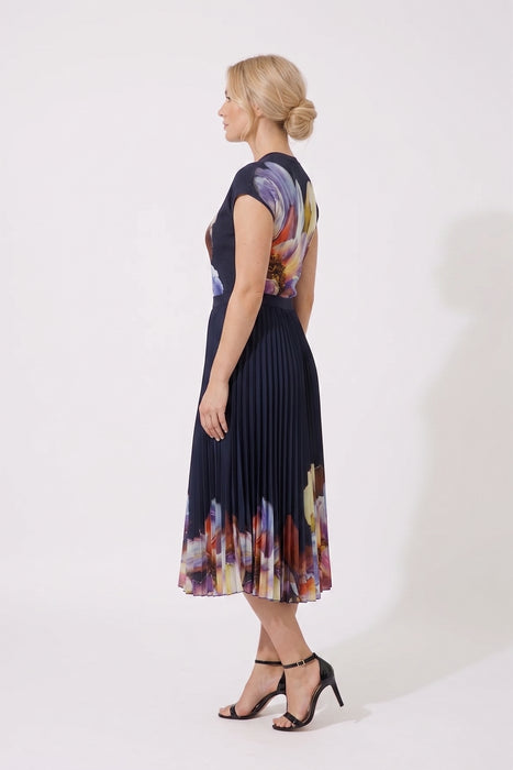 Frank Lyman Midnight/Multi Pleated Floral Midi Skirt 266552
