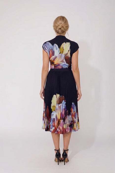 Frank Lyman Midnight/Multi Pleated Floral Midi Skirt 266552
