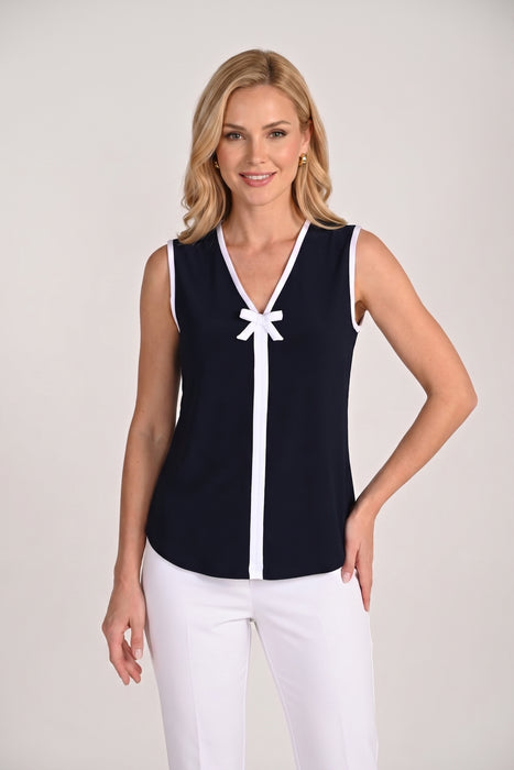 Frank Lyman Midnight/White Contrast Trim V-neck Top 266021