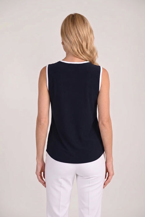 Frank Lyman Midnight/White Contrast Trim V-neck Top 266021