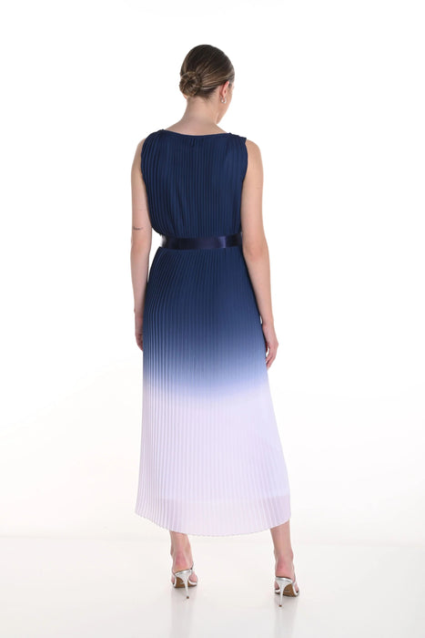 Frank Lyman Navy/Off-White Ombré Pleated Long Dress 258149