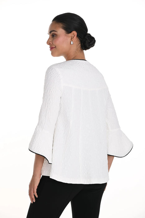 Frank Lyman Off-White/Black Textured Contrast Trim Jacket 258116