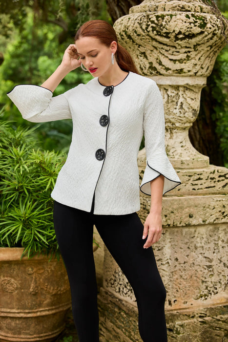 Frank Lyman Off-White/Black Textured Contrast Trim Jacket 258116