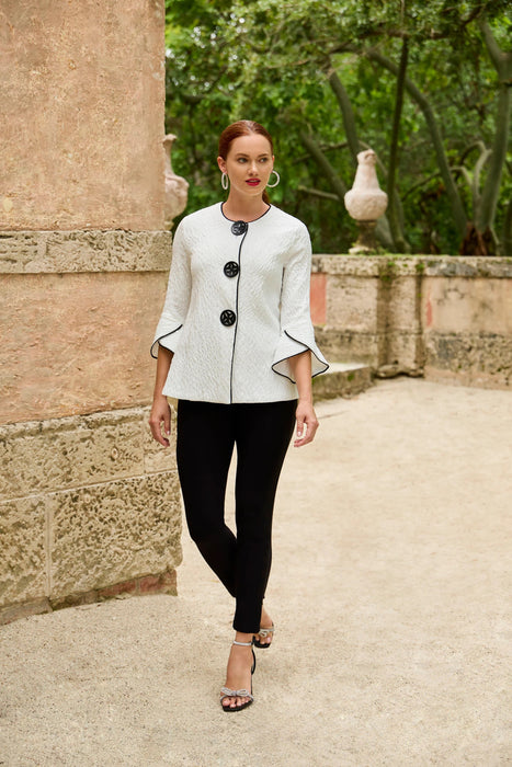 Frank Lyman Off-White/Black Textured Contrast Trim Jacket 258116