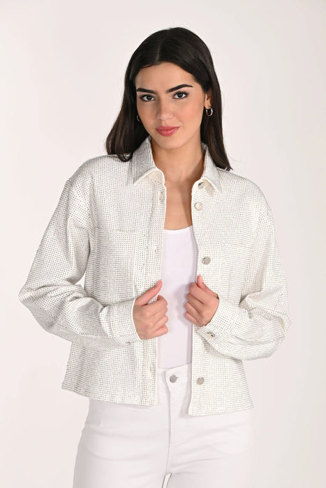 Frank Lyman Jeweled Button Front Denim Jacket 266509