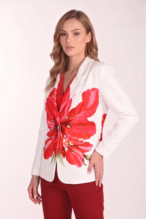 Frank Lyman Off White/Lust Embellished Floral Blazer 266578
