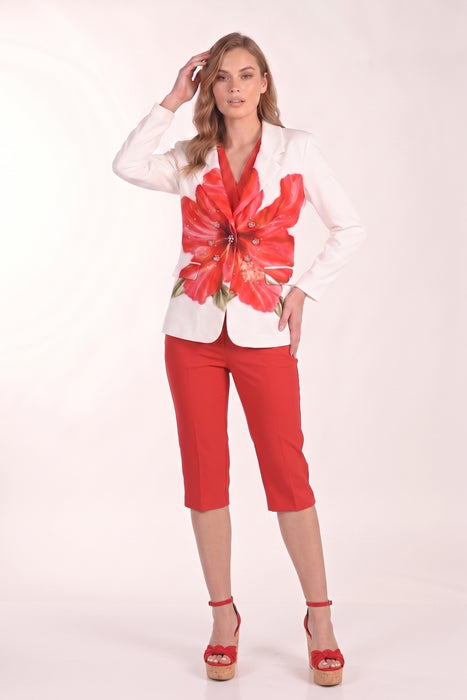 Frank Lyman Off White/Lust Embellished Floral Blazer 266578