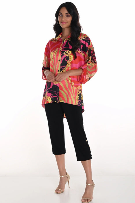 Frank Lyman Pink/Red Mix Print High Low Blouse 251216