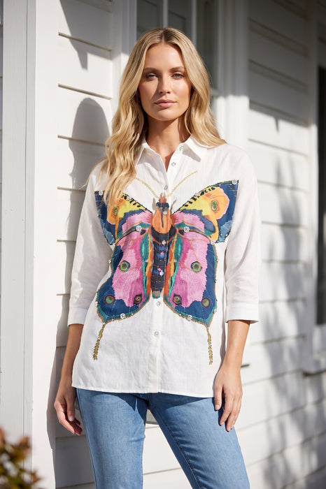 Frank Lyman White/Multi Jewel Embellished Butterfly Shirt 266567