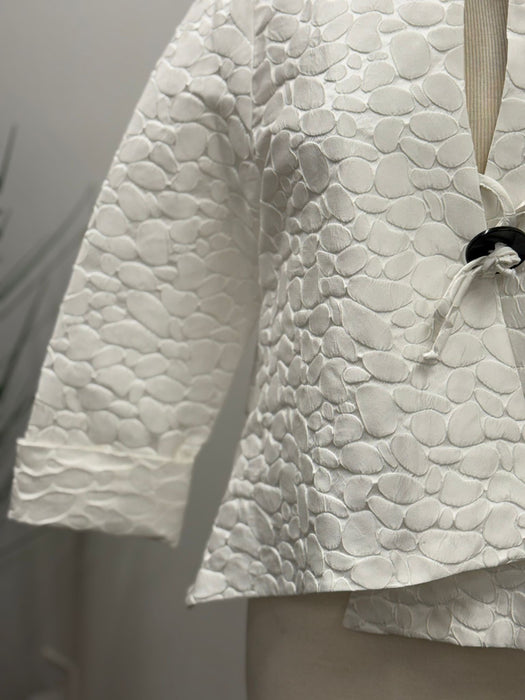 IC Collection Ivory Jacquard High-Low Asymmetric Jacket 2125J