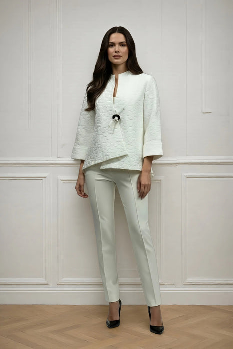 IC Collection Ivory Jacquard High-Low Asymmetric Jacket 2125J