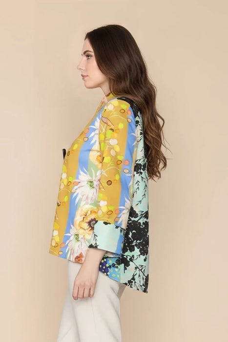 IC Collection Periwinkle Mixed Floral One-Button Swing Jacket 5784J