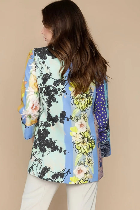 IC Collection Periwinkle Mixed Floral One-Button Swing Jacket 5784J