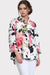 Woman wearing a white floral jacket with back pleats from IC Collection