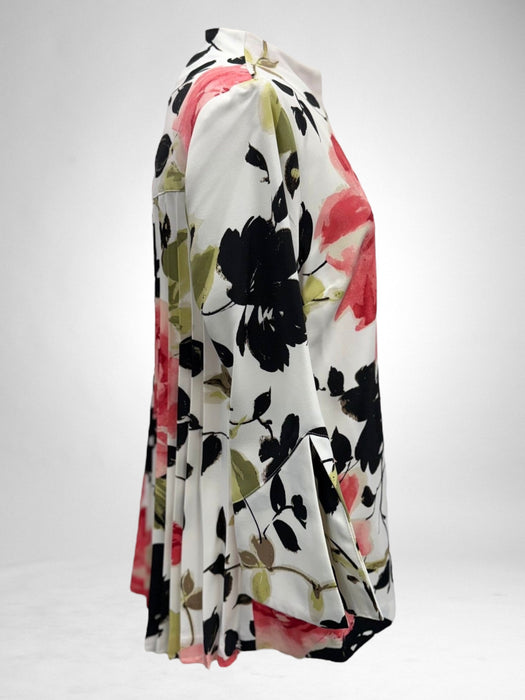 IC Collection White Floral Back Pleats Jacket 1502J