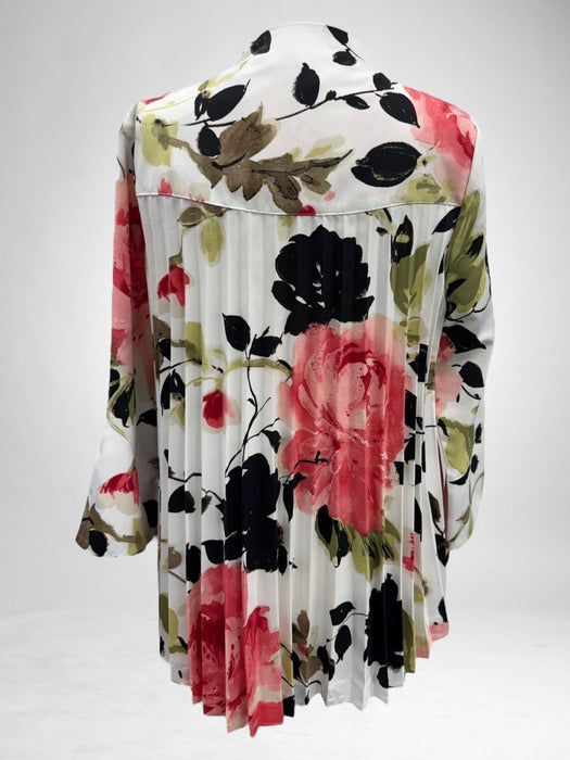 IC Collection White Floral Back Pleats Jacket 1502J