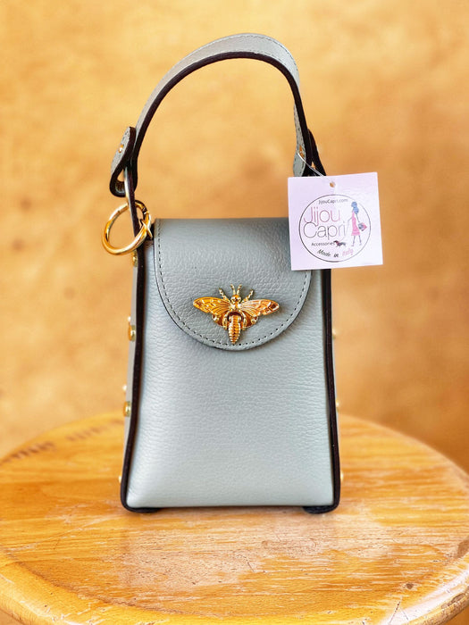 Jijou Capri Sage Green Bumblebee Leather Cellphone Case Bag NEW