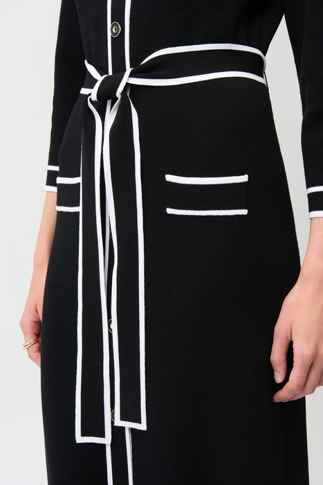 Joseph Ribkoff Black/Vanilla Contrast Trim Belted Midi Shirt Dress 261944