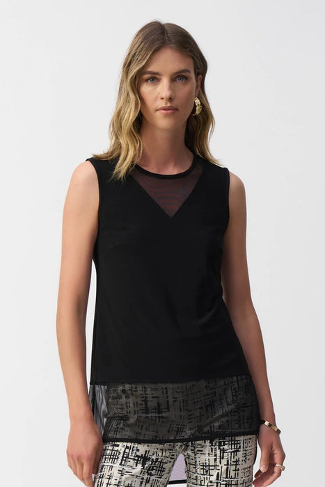Joseph Ribkoff Crew Neck Mesh Sleeveless Hi-Low Top 251091