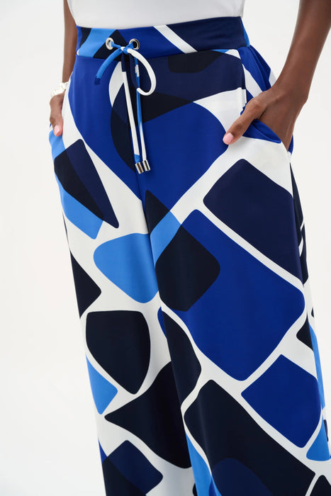 Joseph Ribkoff Vanilla/Blue Geometric Wide Leg Pants 262155