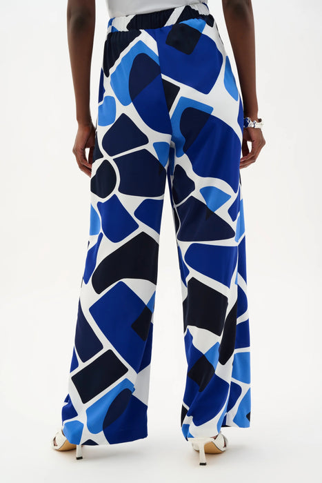 Joseph Ribkoff Vanilla/Blue Geometric Wide Leg Pants 262155
