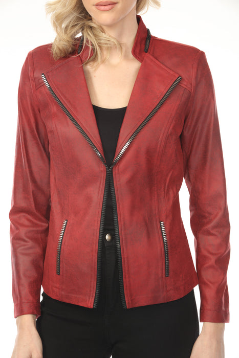 Insight New York Cranberry Vegan Leather Moto Jacket BCJ1827B