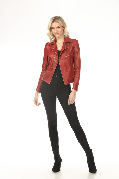 Insight New York Liquid Cherry/Gold Vegan Leather Moto Jacket BCJ8909H
