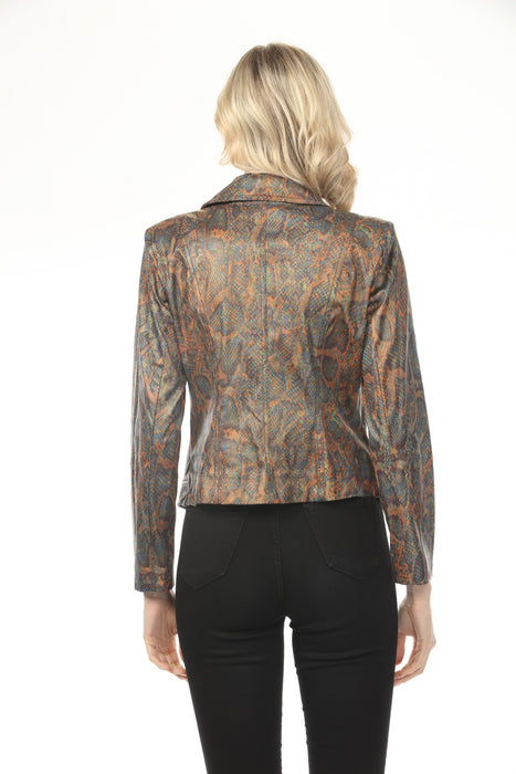 Insight New York Liquid Orange Python Vegan Leather Moto Jacket BCJ1768MPRD