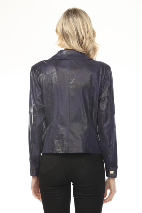 Insight New York Navy Vegan Leather Zip-Up Moto Jacket BCJ7687