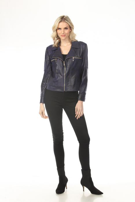 Insight New York Navy Vegan Leather Zip-Up Moto Jacket BCJ7687