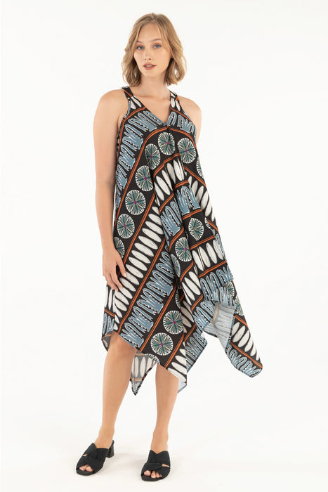 Isle by Melis Kozan Tribal Handkerchief Midi Trapeze Dress 425-10305
