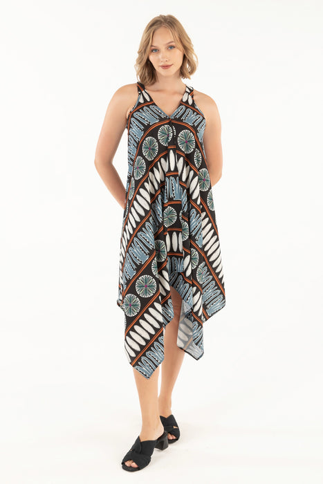 Isle by Melis Kozan Style 425-10305 Tribal Handkerchief Midi Trapeze Dress
