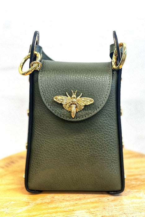 Jijou Capri Olive Bumblebee Leather Cellphone Case Bag NEW