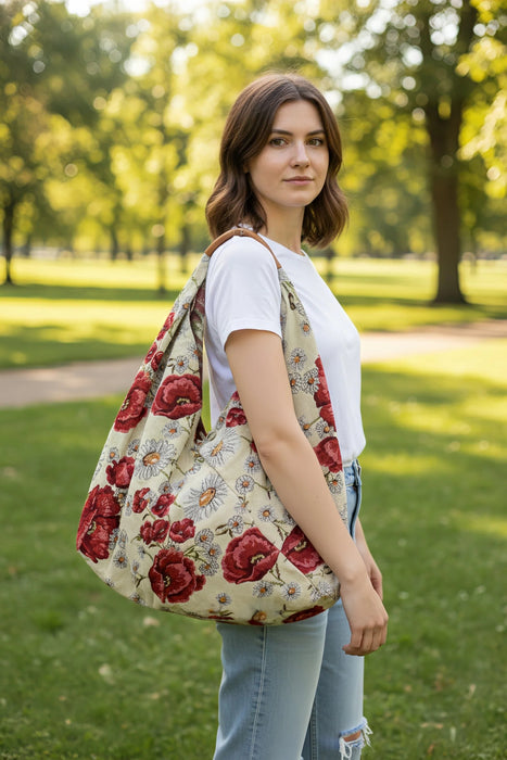 Jijou Capri Giselle Printed Cotton Canvas Oversized Hobo Bag JC-0810