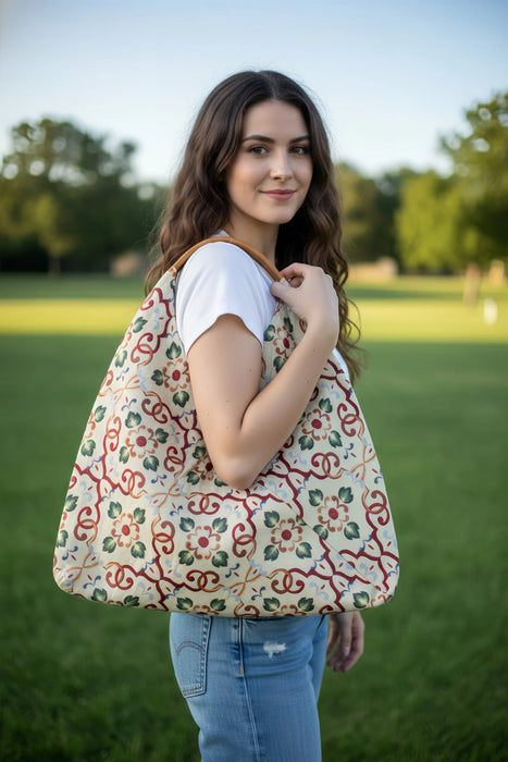 Jijou Capri Giselle Printed Cotton Canvas Oversized Hobo Bag JC-0810