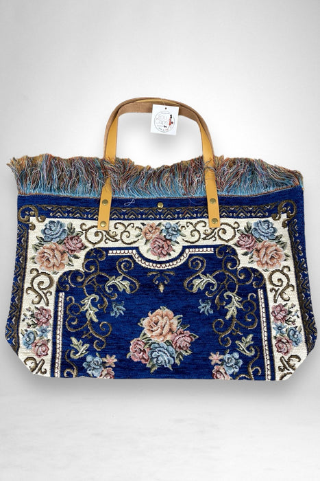 Jijou Capri Style JC0321 Blue Tapestry Leather Double Handle Handbag