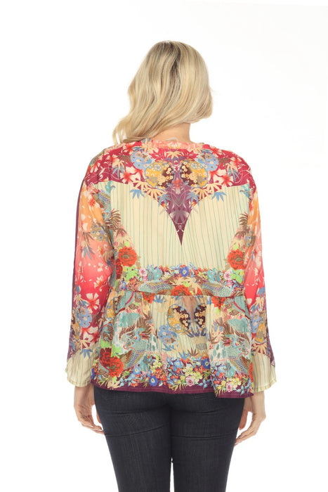 Johnny Was Adalena Derive Silk Floral Long Sleeve Blouse Boho Chic C16023